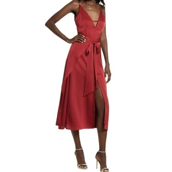AMYLYNN Backless Satin Dress Jolie Satin Slip Dress in Burgundy Size Small - Picture 15 of 15